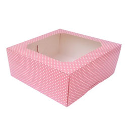 กล่องเค้ก 2 ปอนด์ ลายจุดสีชมพู 24.5x24.5x10 cm.(10ใบ)